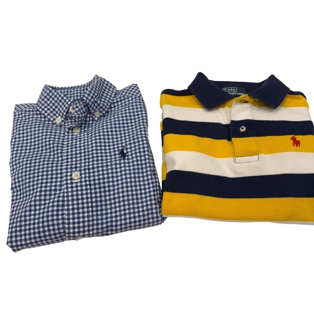 Ralph Lauren Boys 2 PCS Set Long Sleeve Check Shirt & Short Sleeve Polo Sz 3/3T